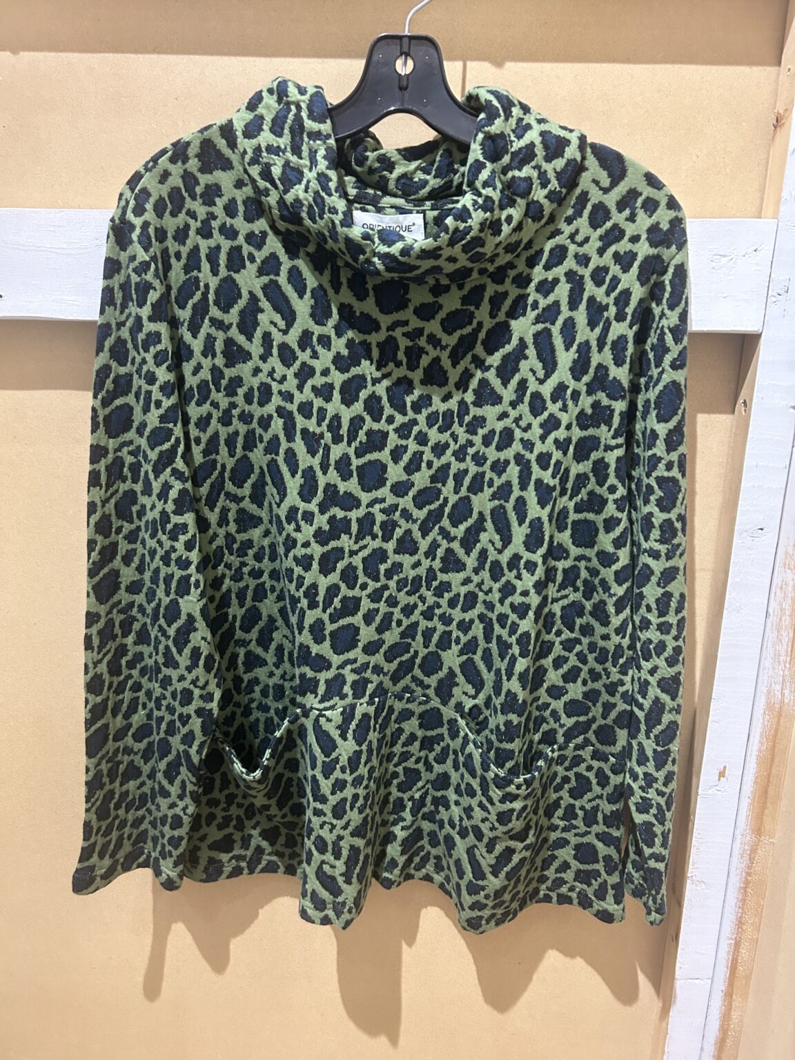Olive Green Animal Print Cowl-Neck Top